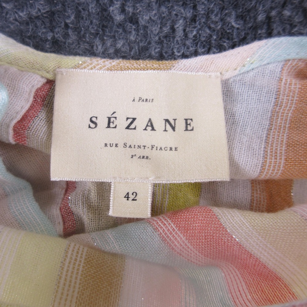 Sezane Tank Top Womens 42 Multicolor Stripe Tie Strap Button Back‎ Camisole Soft - Picture 7 of 7
